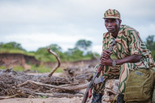 Image of a Rhino Tracker resting in the North Luangwa National Park in Zambia.