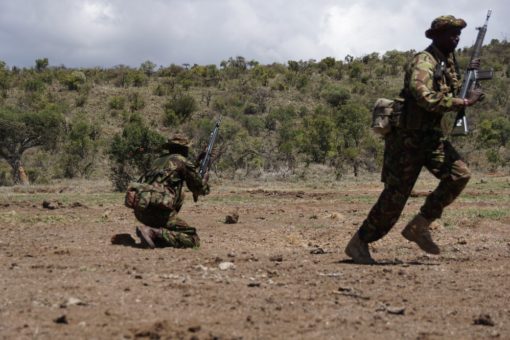 Rangers perform a live fire drill in Borana Conservancy, Kenya.