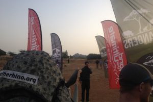 Image of our rhino costume at the start of the For Rangers Ultra, Kenya