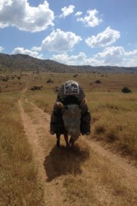 Image of Save the Rhino Costume running the For Rangers UItra, Kenya