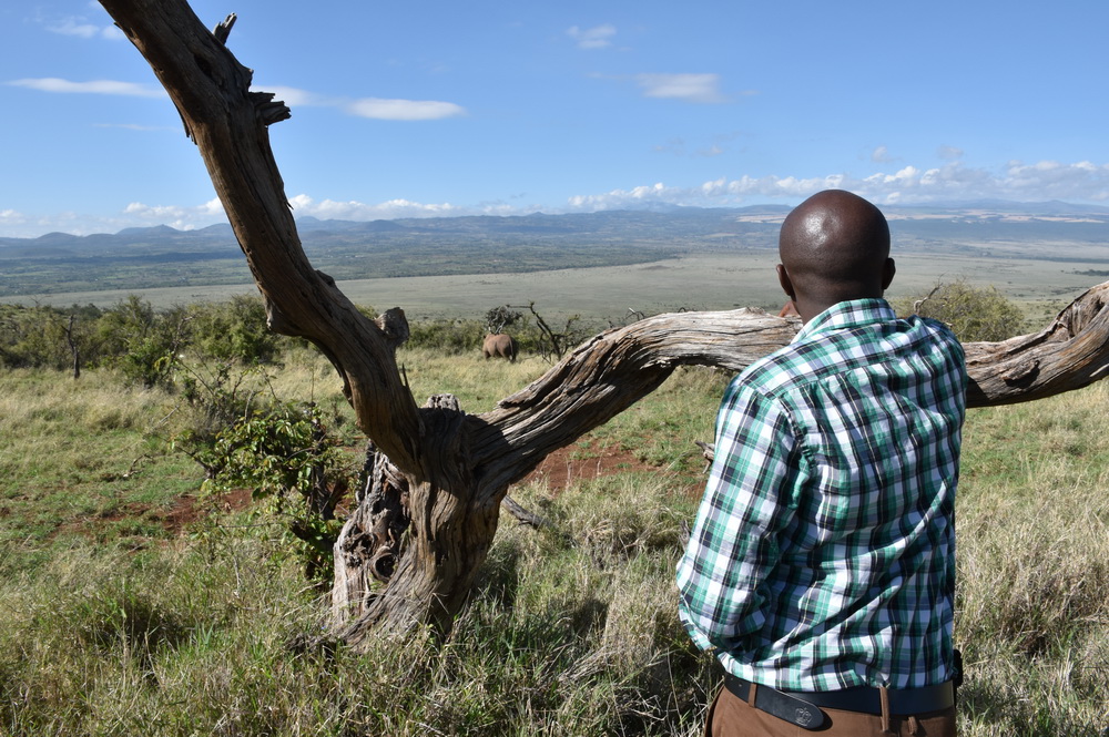 Image of Ian looking out towards rhinos.