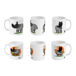 Collection of Savannah design white mugs