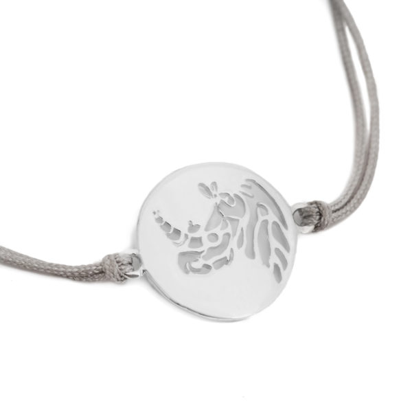 Grey bracelet with rhino disk charm