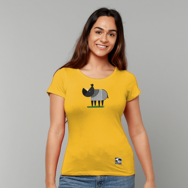 Example Image of the Yellow Rhaxma T-shirt on a model
