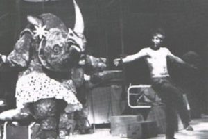 Rhino costume on stage