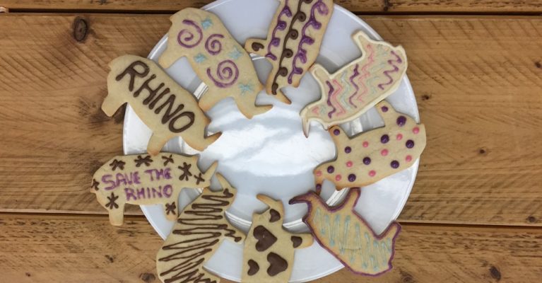 Rhino shaped cookies on a plate