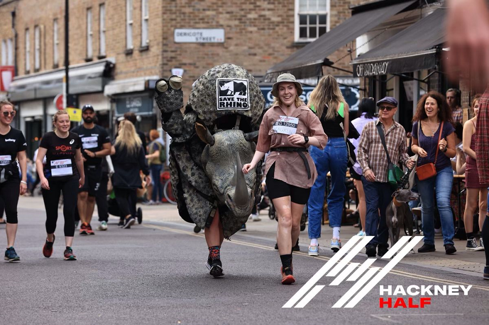 Rhino ranger and costume at the Hackney Half