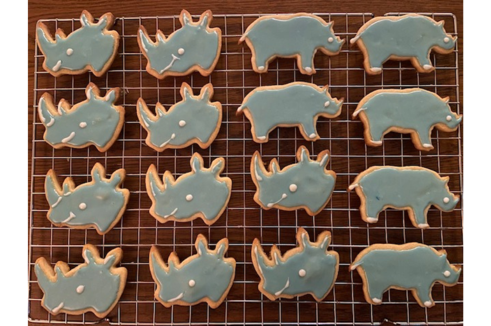 A sheet of rhino cookies