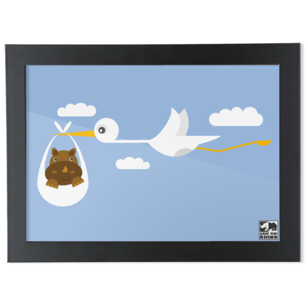 Framed Flying Little Rhino A4 Print