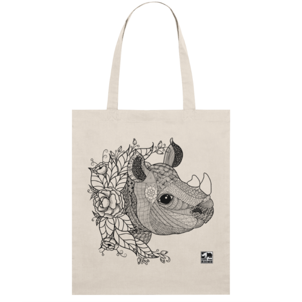 An image of the new Mandala rhino light tote bag.