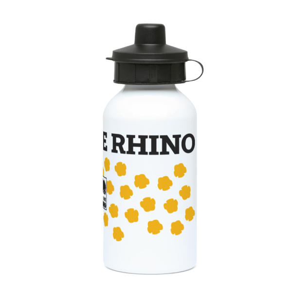 The Footprints Save the Rhino Core Range water bottle image taken from the back on a white background.