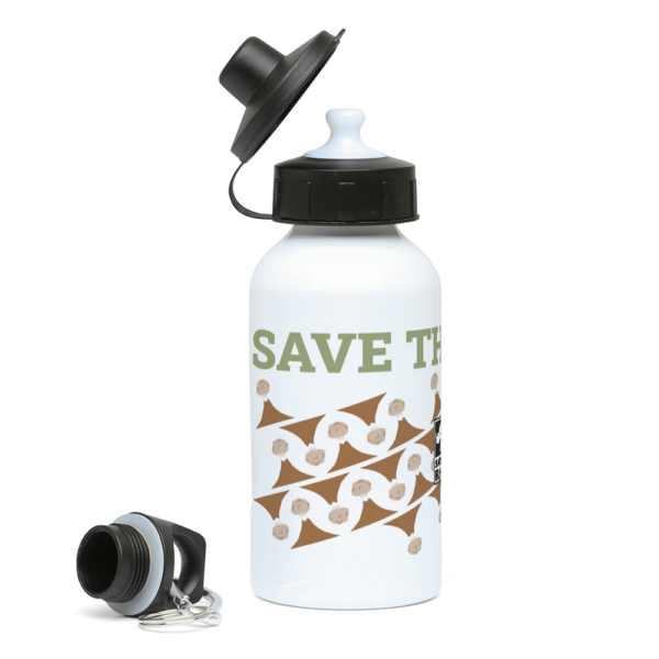 An image of the Volcanoes Save the Rhino Core Range water bottle from the side.