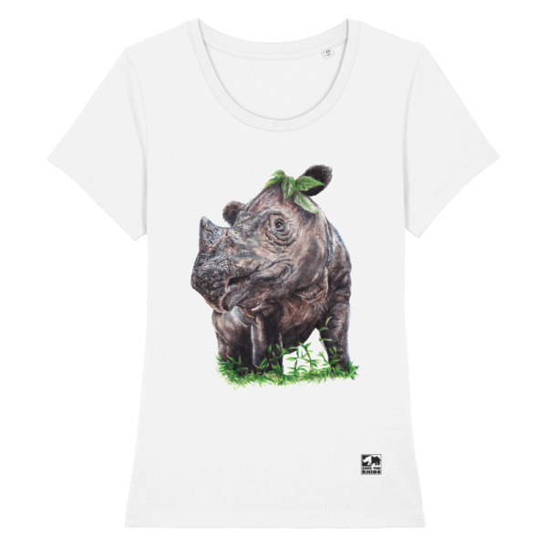 The Sumatran Rhino Womens T-shirt in Colour on a white background