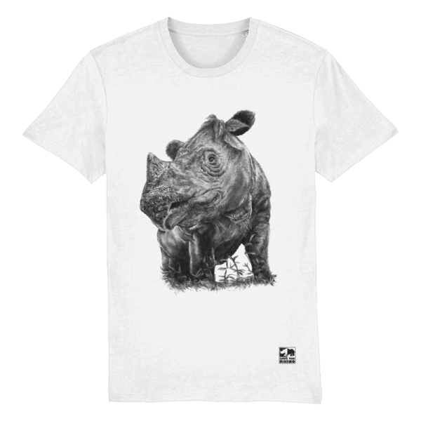 The Sumatran Rhino Mens T-shirt in Black and White on a white background
