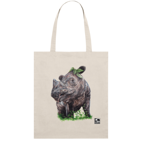 An image of the Sumatran rhino tote bag in colour on a white background