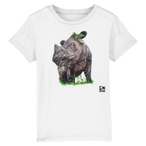 The Sumatran Rhino Kids T-shirt in Colour on a white background