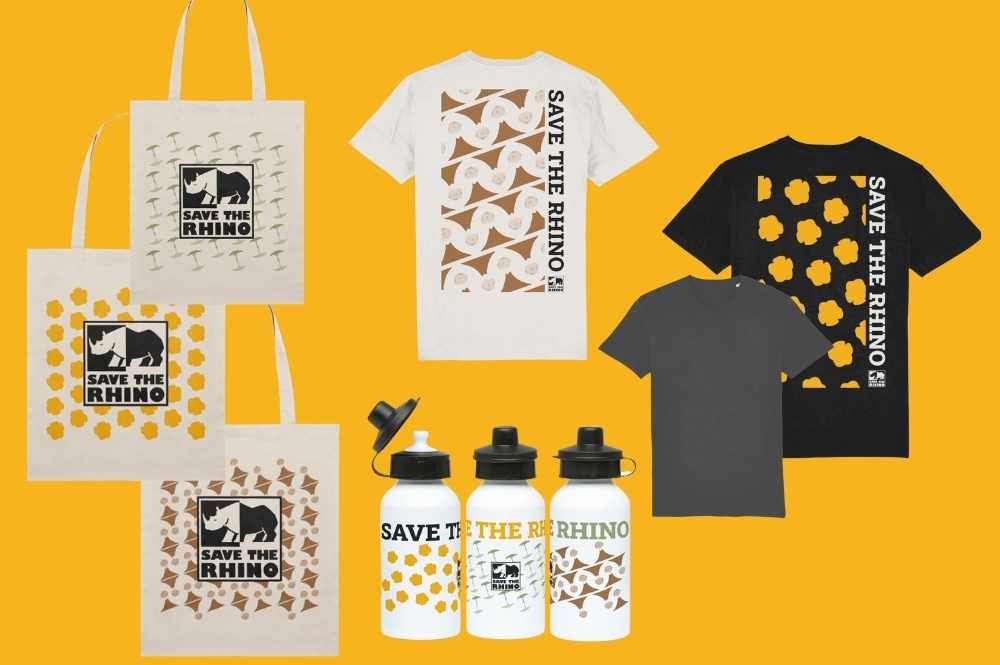 Tote bags, water bottles, t-shirts