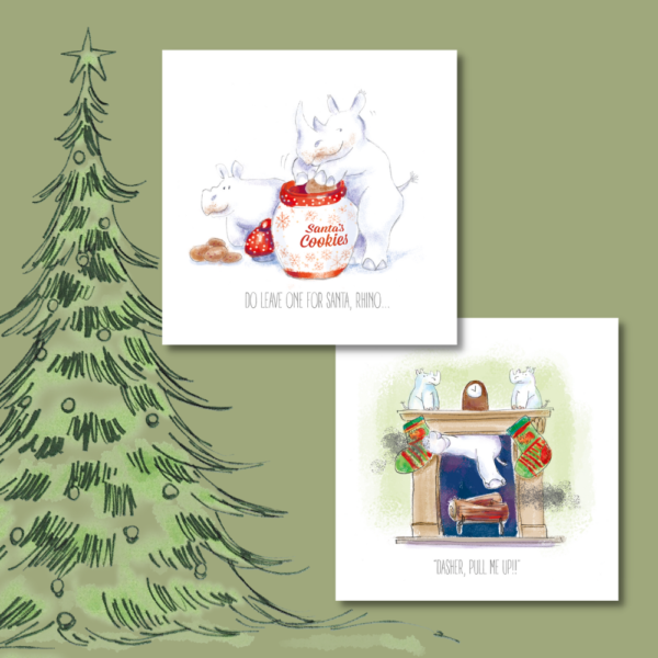 2022 Illustrated Christmas cards and tree