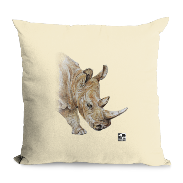 White Rhino Printed on a cotton cushion