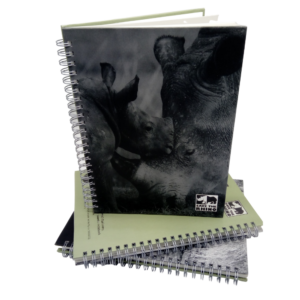 rhino calf notebook on a stack of notebooks