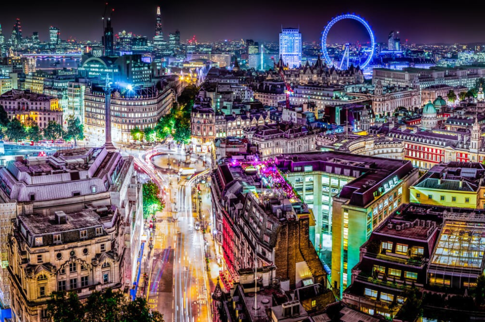 Aerial view of London City with the London Eye in the background