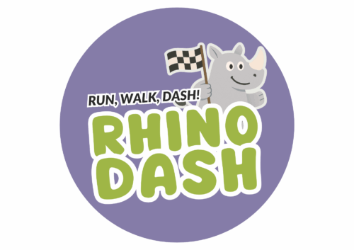 The Rhino Dash logo. Text: Rhino Dash!