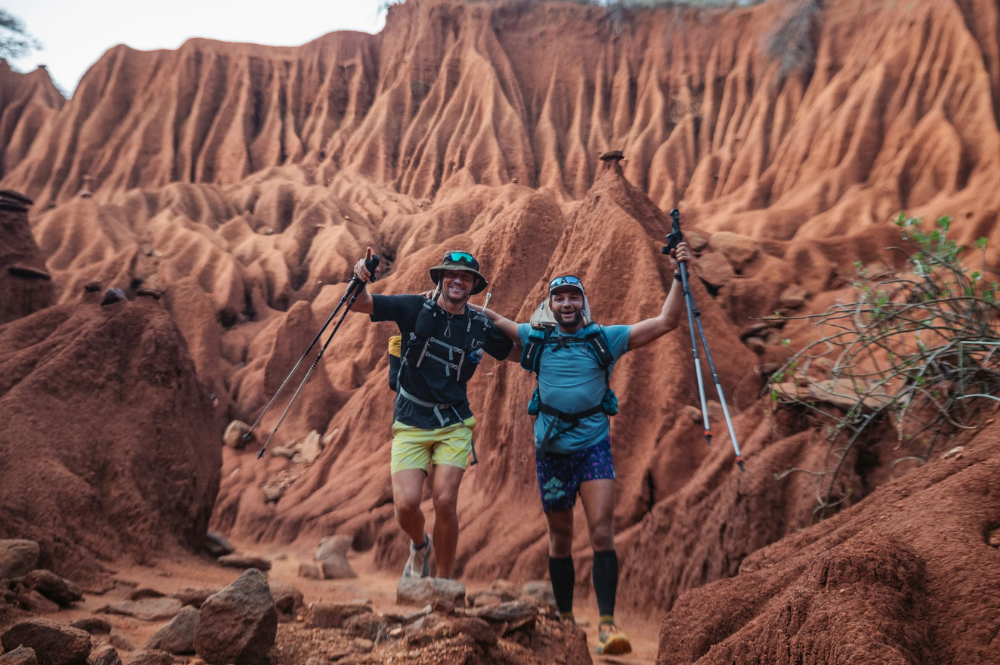 Two runners in Ol Jogi canyon