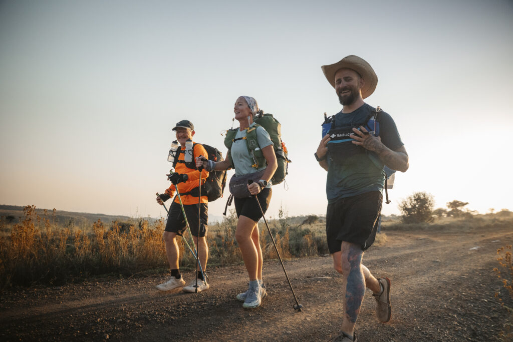 Three runners supporting each other en route of the ForRangers Ultra day two